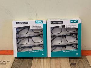 (2) NEW FOSTER GRANT 2.00 READING GLASSES 3PK