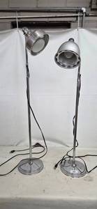 Pair of Chrome Floor Lamps - Adjustable Gooseneck Task Lighting