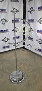 Chrome Circular Coat Rack Stand with Ring and White Hangers