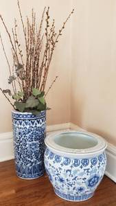 2 Large Ceramic Oriental Planters