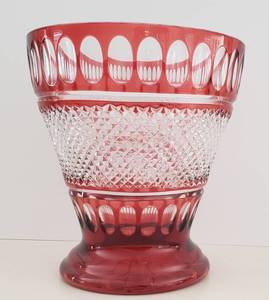 LARGE 1930s era Cranberry Cut-to-Clear Glass Vase
