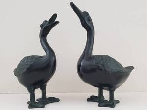 2 Large Bronzed Terra Cotta Duck  Goose Statues