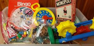 Large Bin of Vintage Toys etc
