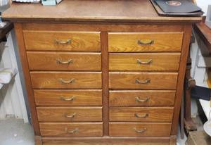 Large Wooden 12-Drawer Cabinet Full of Knives &amp Tools