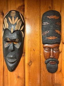2 Large Vintage African Carved Wood Masks