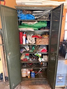 Very Cool Vintage Metal Garage Cabinet Full of Tools Tarps &amp Other ITems
