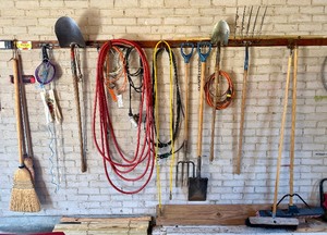 Contents of Wall - Good Extension Cords Yard Tools etc