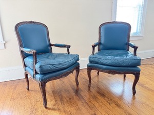 Matching Pair of Vintage Blue Parlor Chairs