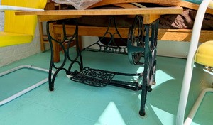 Coffee Table Made wAntique Cast Iron Sewing Cabinet Treadle Base