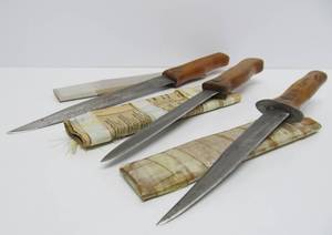 3 Primitive Antique Long Knives