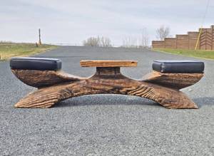 Very Cool Genuine Mid Century WITCO Carved Wood Bench w/Center Table