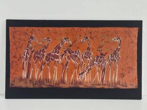 Large Vintage Genuine Batik Painting w Giraffes