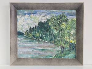 Very Nice Mid Century Original Oil Painting of Sugar Lake, MN - Signed McMillen&nbsp