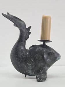 Large Vintage Bronze Fish Candle Stand