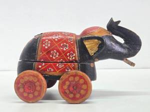 Vintage Carved &amp Painted Wood Elephant Pull Toy