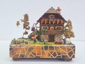 Vintage German Wood Musical Box Display