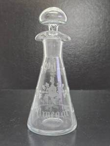 Lovely Etched Antique Crystal Oil &amp Vinegar Bottle wStopper