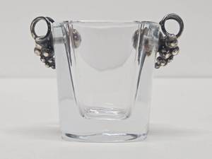 Vintage Denmark Crystal Small Vase wSterling Silver Grape Clusters