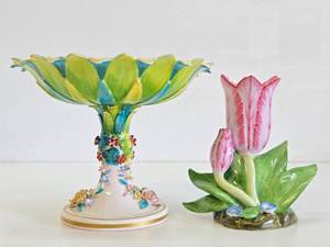 Beautiful Pair of Signed Mottahedeh Porcelain Pieces