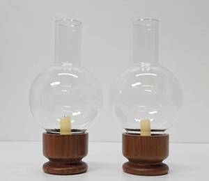 Mid Century Danish Modern Teak Wood &amp Glass Candle Lamps