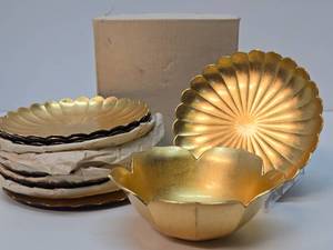 Set of NOS Mid Century Gold Plates etc wOriginal Receipt