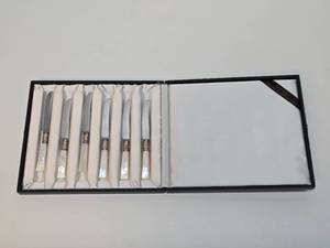 Unused Vintage Mother of Pearl &amp Sterling Silver Knife Set - Marhill - New York
