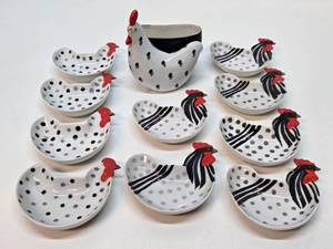 Mid Century Chicken &amp Rooster Ceramic Trays  Dishes