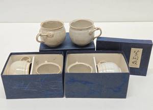 3 Sets of Vintage Japanese Designer Stoneware Pottery Mugs by Takeuchi