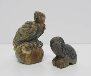 2 Carved Picasso Marble Zuni Fetishes by Vivella Cheama&nbsp