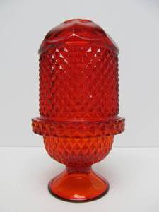 Mid Century Red  Amberina Glass Fairy Lamp