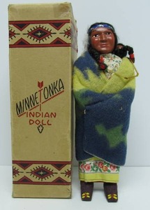 Vintage 1940s era MINNETONKA Indian Doll wOriginal Box - 11 Tall