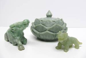 Group of Jade &amp other Carved Green Stone Items