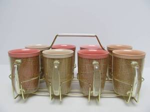 Mid Century Mug Set wBrass Stand