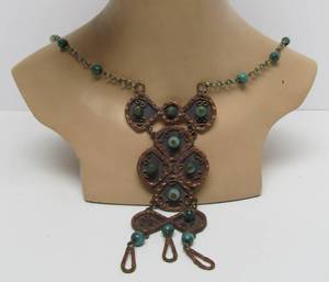 Excellent Large Vintage Southwestern Copper &amp Malachite Necklace