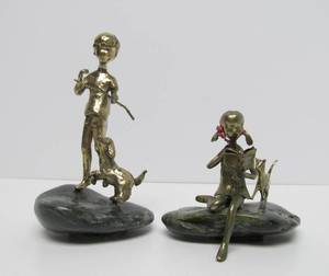 Pair of signed Malcolm Moran Bronze Sculptures