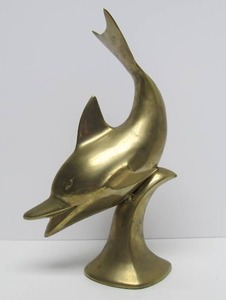 Large Vintage 14 Brass Dolphin Sculpture