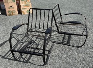 Wonderful Quality Pair of Vintage Mid Century Heavy Wrought Iron Spring Chairs