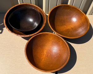 3 Large Vintage Mid Century Wood Bowls