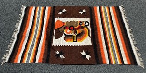 Vintage Handmade Wool Aztec Warrior Rug or Tapestry