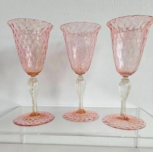 Set of 3 1920s SALVIATI Pink Wine Glasses