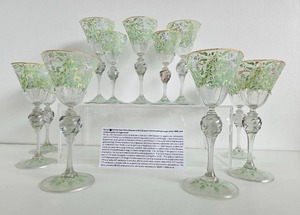 Outstanding Antique (circa 1890) Set of SALVIATI (Decorated by Moser) Wine Glasses &amp 2 Cordial Glasses