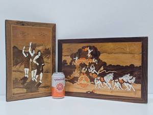 2 Vintage Inlaid India Wood Artworks&nbsp