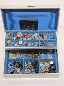 Vintage Jewelry Box Full of Cristian Jewelry Crosses etc - Including Sterling Silver