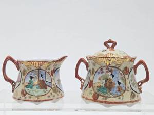 Vintage Japanese Hand painted Kutani Cream &amp Sugar Bowl