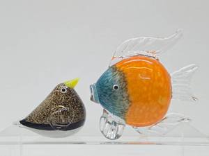 Small Art Glass Murano Style Fish &amp Bird