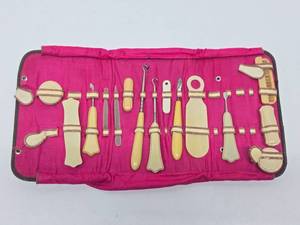 Antique Celluloid Vanity Set wOriginal Leather Case