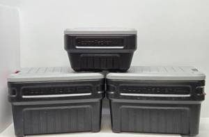 3 Nice Condition RUBBERMAID Action Packer Bins wLids
