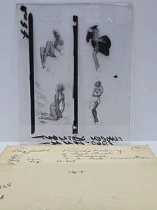 Original 1950s Gil Elvgren Pinup Girl Glass Transfer Plate Artwork wOriginal Envelope #25