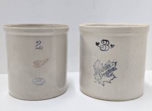 Western Stoneware 3 Gallon Crock (Hairline) and Excellent Condition RED WING 2 Gallon Crock