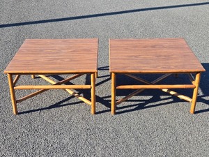 Pair of Mid Century Rattan  Bamboo Square Coffee Tables